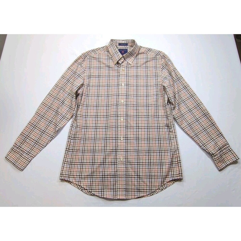 Saddlebred Shirt Men's Medium Plaid Long Sleeve Button Up Shirt Wrinkle Free